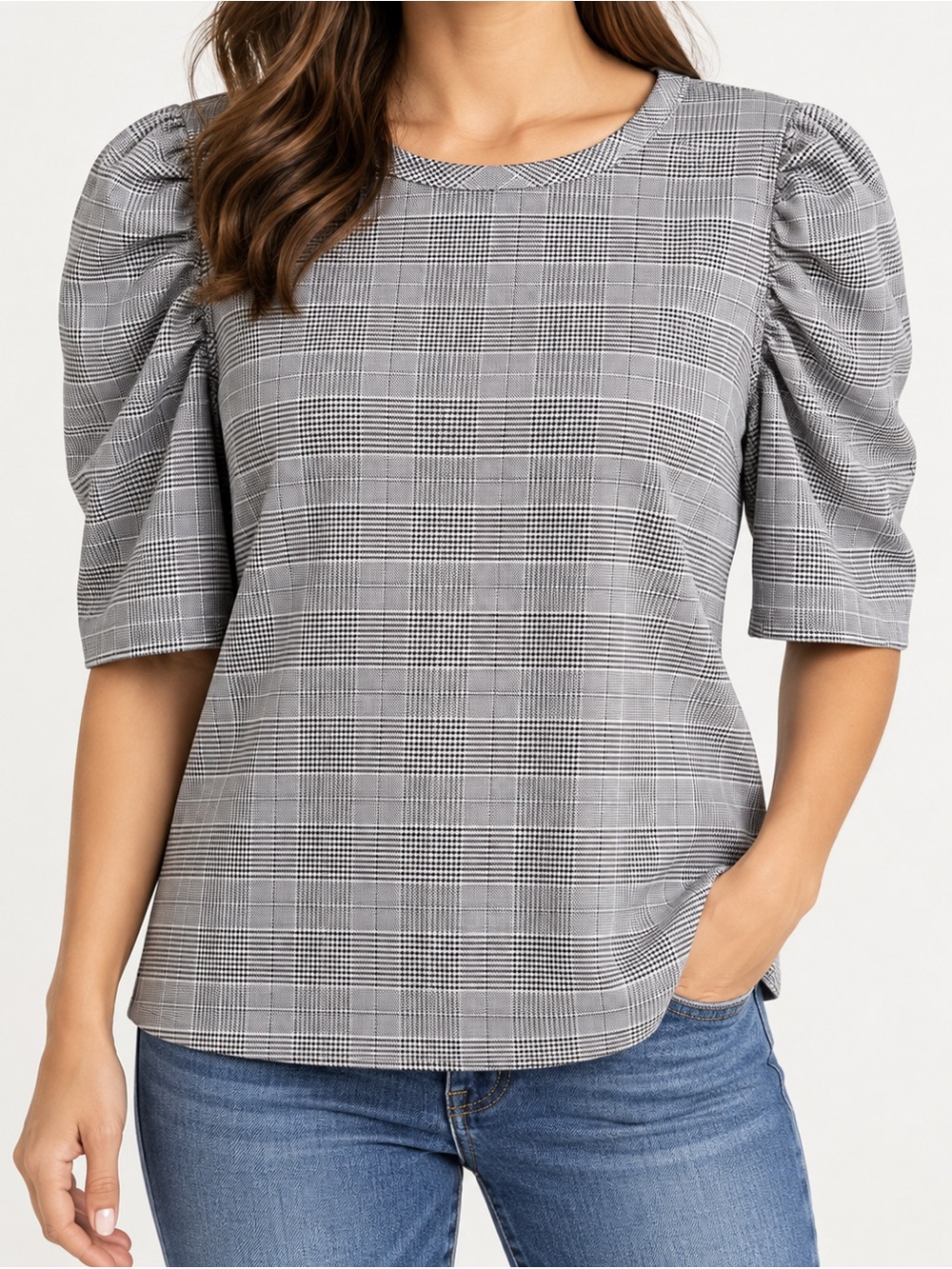 14th & Union Black and White L Checkered Blouse